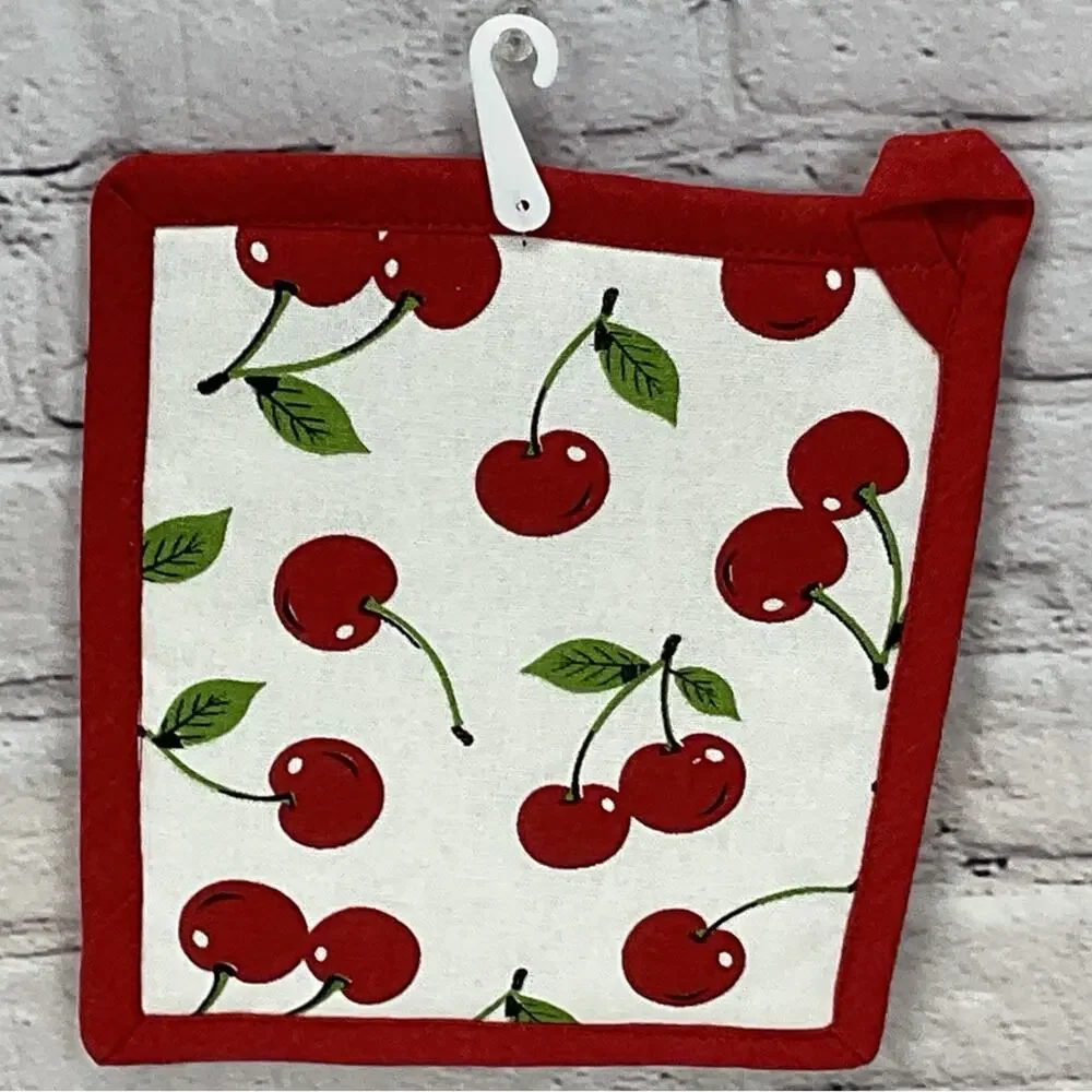 🍒Cherry Theme🍒3 Piece Kitchen Linens Farmhouse Dish Towel Oven Mitt Pot Holder